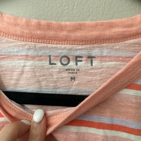 LOFT cotton short sleeve striped tee size medium casual summer wear - Picture 2 of 8